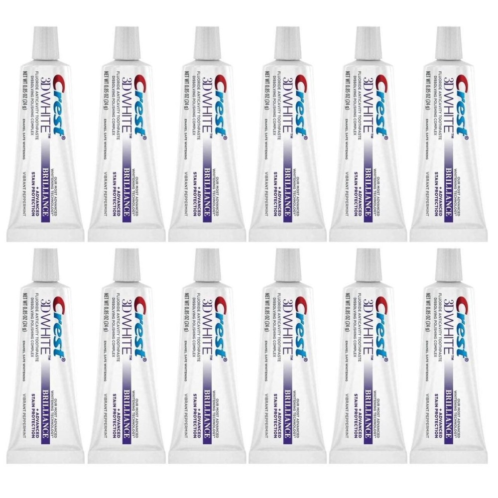 Crest 3D White Brilliance Toothpaste, Vibrant Peppermint, Travel Size, 0.85 oz (24g) - Pack of 12 Crest 3D White Brilliance Toothpaste, Vibrant Peppermint, Travel Size, 0.85 oz (24g) - Pack of 12