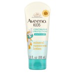 Aveeno Kids Continuous Protection Zinc Oxide Mineral Sunscreen Lotion for Children\'s Sensitive Skin with Broad Spectrum SPF 50, Tear-Free, Sweat- & Water-Resistant, Non-Greasy, 3 fl. oz