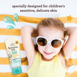 Aveeno Kids Continuous Protection Zinc Oxide Mineral Sunscreen Lotion for Children\'s Sensitive Skin with Broad Spectrum SPF 50, Tear-Free, Sweat- & Water-Resistant, Non-Greasy, 3 fl. oz Aveeno Kids Continuous Protection Zinc Oxide Mineral Sunscreen Lotion for Children\'s Sensitive Skin with Broad Spectrum SPF 50, Tear-Free, Sweat- & Water-Resistant, Non-Greasy, 3 fl. oz