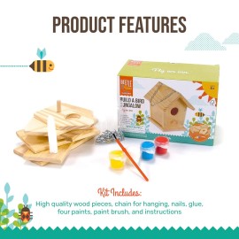 Beetle & Bee Build A Bird Bungalow - DIY Kid Art Craft Outdoor Birdhouse Kit, House Painting Kit for Kids, Hardware Glue Included- 4 Paints, 1 Brush, 7 Wooden Pcs, Chain For Tree Hanging Age 5+ Beetle & Bee Build A Bird Bungalow - DIY Kid Art Craft Outdoor Birdhouse Kit, House Painting Kit for Kids, Hardware Glue Included- 4 Paints, 1 Brush, 7 Wooden Pcs, Chain For Tree Hanging Age 5+