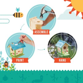 Beetle & Bee Build A Bird Bungalow - DIY Kid Art Craft Outdoor Birdhouse Kit, House Painting Kit for Kids, Hardware Glue Included- 4 Paints, 1 Brush, 7 Wooden Pcs, Chain For Tree Hanging Age 5+ Beetle & Bee Build A Bird Bungalow - DIY Kid Art Craft Outdoor Birdhouse Kit, House Painting Kit for Kids, Hardware Glue Included- 4 Paints, 1 Brush, 7 Wooden Pcs, Chain For Tree Hanging Age 5+