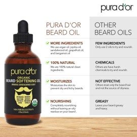 PURA D\'OR 4 Oz ORGANIC Beard Softening Oil - Original Sandalwood Scent - Leave-In Conditioner, Argan & Jojoba Oil - Mustache Care & Maintenance, Increase Softness & Strength - Beard Hair, Skin & Face PURA D\'OR 4 Oz ORGANIC Beard Softening Oil - Original Sandalwood Scent - Leave-In Conditioner, Argan & Jojoba Oil - Mustache Care & Maintenance, Increase Softness & Strength - Beard Hair, Skin & Face