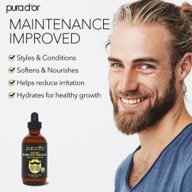 PURA D\'OR 4 Oz ORGANIC Beard Softening Oil - Original Sandalwood Scent - Leave-In Conditioner, Argan & Jojoba Oil - Mustache Care & Maintenance, Increase Softness & Strength - Beard Hair, Skin & Face PURA D\'OR 4 Oz ORGANIC Beard Softening Oil - Original Sandalwood Scent - Leave-In Conditioner, Argan & Jojoba Oil - Mustache Care & Maintenance, Increase Softness & Strength - Beard Hair, Skin & Face