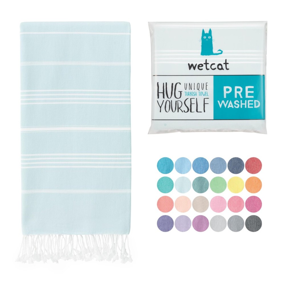 WETCAT Turkish Beach Towel Oversized (38x71) 100% Turkish Cotton, Made in Turkey - Sand Free, Extra Large, Ultra Soft, Quick Drying, Compact & Lightweight for Travel - Aqua