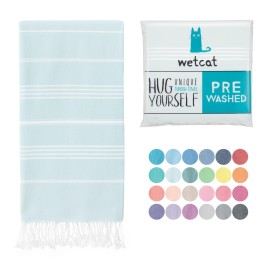 WETCAT Turkish Beach Towel Oversized (38x71) 100% Turkish Cotton, Made in Turkey - Sand Free, Extra Large, Ultra Soft, Quick Drying, Compact & Lightweight for Travel - Aqua