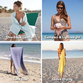 WETCAT Turkish Beach Towel Oversized (38x71) 100% Turkish Cotton, Made in Turkey - Sand Free, Extra Large, Ultra Soft, Quick Drying, Compact & Lightweight for Travel - Aqua