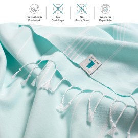 WETCAT Turkish Beach Towel Oversized (38x71) 100% Turkish Cotton, Made in Turkey - Sand Free, Extra Large, Ultra Soft, Quick Drying, Compact & Lightweight for Travel - Aqua