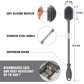 Silicone Bottle Cleaning Brush with Long Handle, 12.5 Water Bottle Cleaner for Baby Bottles, Hydro Flask, Sports Bottle, Vase, Glassware, Perfect for Smaller Diameter Bottle Openings (One Pack) Silicone Bottle Cleaning Brush with Long Handle, 12.5 Water Bottle Cleaner for Baby Bottles, Hydro Flask, Sports Bottle, Vase, Glassware, Perfect for Smaller Diameter Bottle Openings (One Pack)