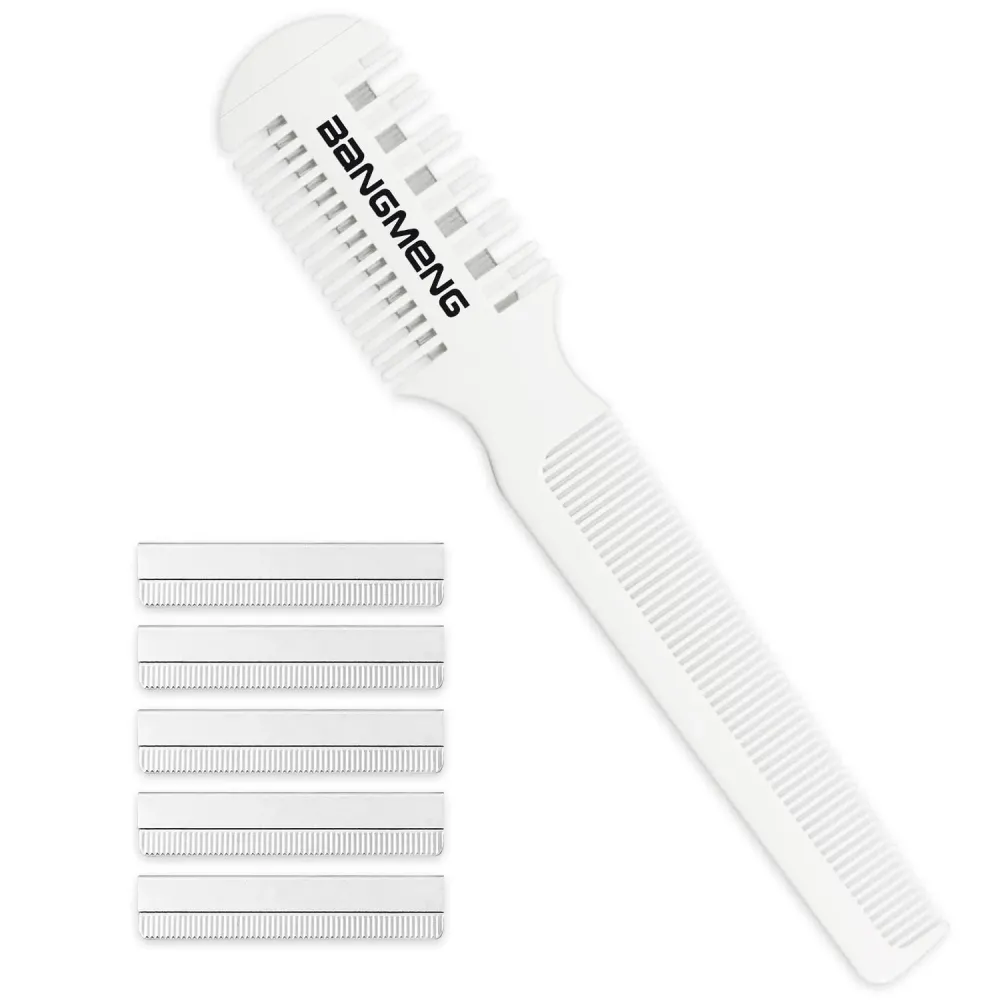 BANGMENG Hair Cutter Comb,Shaper Double Edge Razor,Split Ends Hair Trimmer Styler, For Thin & Thick Hair Cutting and Styling, Extra 5 Blades Included.