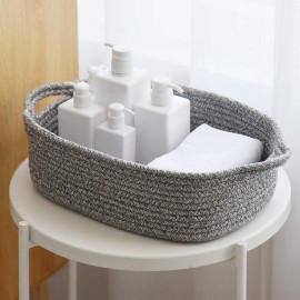 Woven Cotton Rope Storage Basket, Cube Changing Table Organizer for Closet Towels, Baby Nursery Bin, Small Dog Cat Toy Box, Gift Baskets empty (14.5x 11x 5) by CIKI HOME