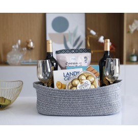 Woven Cotton Rope Storage Basket, Cube Changing Table Organizer for Closet Towels, Baby Nursery Bin, Small Dog Cat Toy Box, Gift Baskets empty (14.5x 11x 5) by CIKI HOME