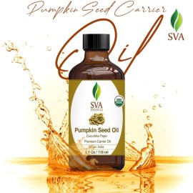 SVA Pumpkin Seed Oil Organic - 4 Fl Oz - 100% Natural Cold Pressed Organic Pumpkin oil - for Face, Skin Care, Hair Care, Scalp Massage & Body Massage - Carrier Oil with Dropper SVA Pumpkin Seed Oil Organic - 4 Fl Oz - 100% Natural Cold Pressed Organic Pumpkin oil - for Face, Skin Care, Hair Care, Scalp Massage & Body Massage - Carrier Oil with Dropper