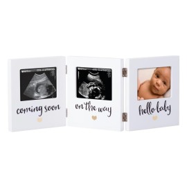 Pearhead Triple Sonogram Keepsake Photo Frame, Gender Neutral Ultrasound Keepsake, Ideal Pregnancy Gift For First Time Moms, Baby Shower and Nursery Decor, 3.5x2.5 Photo Insert, White