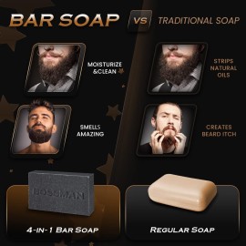 Bossman Men\'s 4-in-1 Bar Soap for Men (4 oz) - Beard Wash, Shampoo, Body Wash & Conditioner Bossman Men\'s 4-in-1 Bar Soap for Men (4 oz) - Beard Wash, Shampoo, Body Wash & Conditioner