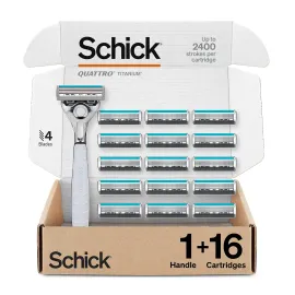 Schick Quattro Titanium 4-Blade Razors for Men | 1 Mens Razor Handle and 16 Refill Blades for Shaving