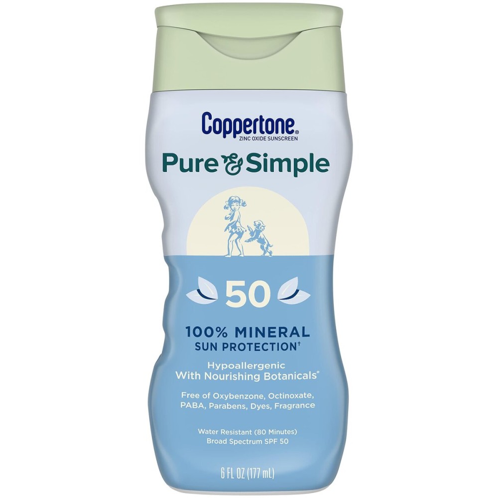 Coppertone Pure and Simple Sunscreen Lotion, SPF 50 Broad Spectrum Sunscreen with Zinc Oxide, 6 Oz Coppertone Pure and Simple Sunscreen Lotion, SPF 50 Broad Spectrum Sunscreen with Zinc Oxide, 6 Oz