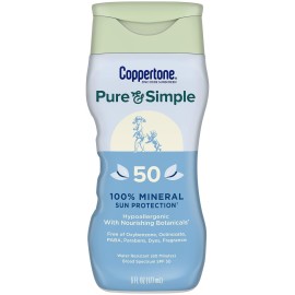 Coppertone Pure and Simple Sunscreen Lotion, SPF 50 Broad Spectrum Sunscreen with Zinc Oxide, 6 Oz