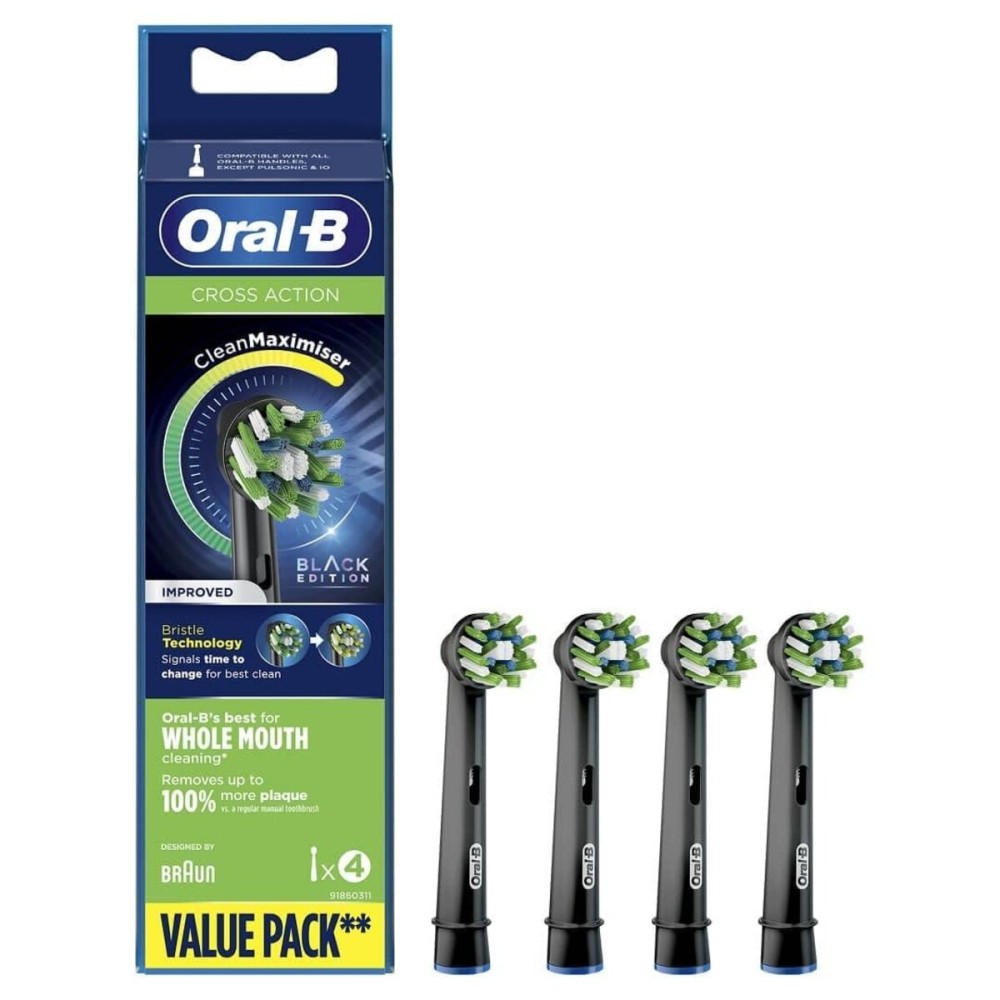 Oral-B Cross Action Replacement Brush Heads for an Oral-B Electric Toothbrush, Pack of 4, Black Oral-B Cross Action Replacement Brush Heads for an Oral-B Electric Toothbrush, Pack of 4, Black