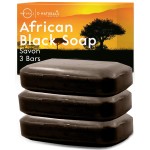 O NATURALS Organic African Black Soap Bar 3PC - Rich in African Shea Butter - Helps Acne Prone Skin - Natural Body Wash & Face Wash - Black African Soap - Natural Black Soap Bar for Women & Men