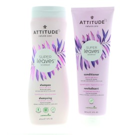 ATTITUDE Super Leaves Moisture Rich Shampoo & Conditioner Bundle With Quinoa, Vitamin B5, Jojoba, Indian Cress, Watercress & Jasmine, Guava, 16 + 8 Fl Oz, 2 Count ATTITUDE Super Leaves Moisture Rich Shampoo & Conditioner Bundle With Quinoa, Vitamin B5, Jojoba, Indian Cress, Watercress & Jasmine, Guava, 16 + 8 Fl Oz, 2 Count