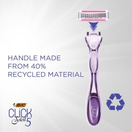 BIC Click 5 Soleil Women\'s Disposable Razors; 5 Blades With a Moisture Strip For a Smoother Shave; 1 Handle and 3 Cartridges; 4 Piece Razor Set BIC Click 5 Soleil Women\'s Disposable Razors; 5 Blades With a Moisture Strip For a Smoother Shave; 1 Handle and 3 Cartridges; 4 Piece Razor Set