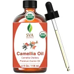 SVA Camellia Seed Oil Organic - 4 Fl Oz - 100% Natural Cold Pressed Organic Camellia Oil - for Face, Skin Care, Hair Care, Scalp Massage & Body Massage - Carrier Oil with Dropper
