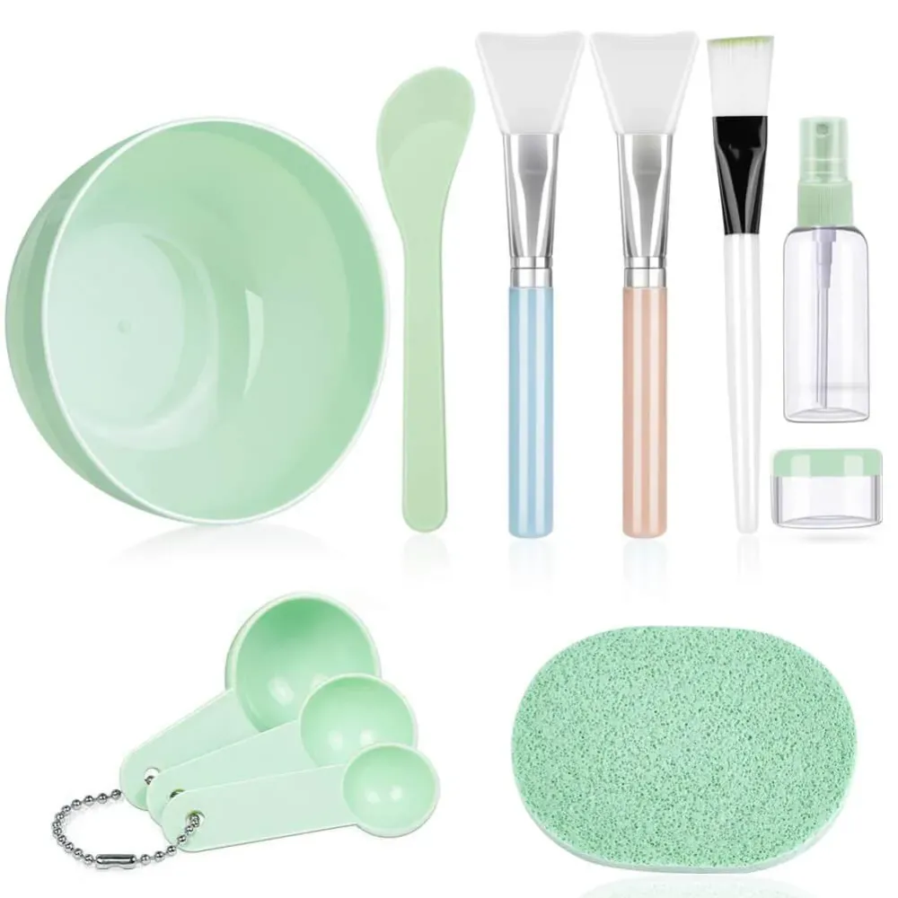 Face Mask Mixing Bowl Set, Anezus 11 Pcs DIY Facemask Mixing Tool Kit with Facial Mask Bowl Stick Spatula Silicone Brush Spray Bottle Puff Soaking Bottle Gauges