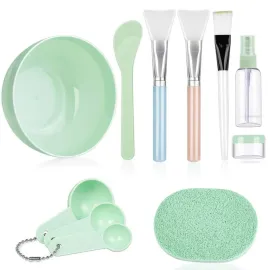 Face Mask Mixing Bowl Set, Anezus 11 Pcs DIY Facemask Mixing Tool Kit with Facial Mask Bowl Stick Spatula Silicone Brush Spray Bottle Puff Soaking Bottle Gauges