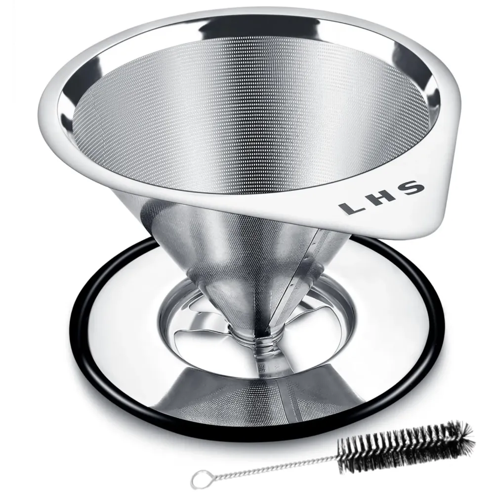 LHS Pour Over Coffee Dripper Stainless Steel Coffee Filter Metal Cone Filter Paperless Reusable Coffee Filter Single Cup Coffee Maker 1-2 Cup With Non-slip Cup Stand and Cleaning Brush LHS Pour Over Coffee Dripper Stainless Steel Coffee Filter Metal Cone Filter Paperless Reusable Coffee Filter Single Cup Coffee Maker 1-2 Cup With Non-slip Cup Stand and Cleaning Brush