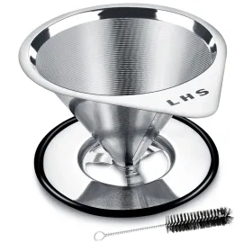 LHS Pour Over Coffee Dripper Stainless Steel Coffee Filter Metal Cone Filter Paperless Reusable Coffee Filter Single Cup Coffee Maker 1-2 Cup With Non-slip Cup Stand and Cleaning Brush LHS Pour Over Coffee Dripper Stainless Steel Coffee Filter Metal Cone Filter Paperless Reusable Coffee Filter Single Cup Coffee Maker 1-2 Cup With Non-slip Cup Stand and Cleaning Brush