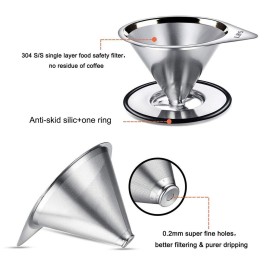 LHS Pour Over Coffee Dripper Stainless Steel Coffee Filter Metal Cone Filter Paperless Reusable Coffee Filter Single Cup Coffee Maker 1-2 Cup With Non-slip Cup Stand and Cleaning Brush LHS Pour Over Coffee Dripper Stainless Steel Coffee Filter Metal Cone Filter Paperless Reusable Coffee Filter Single Cup Coffee Maker 1-2 Cup With Non-slip Cup Stand and Cleaning Brush