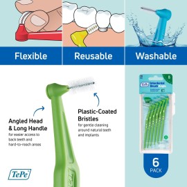 TEPE Interdental Brush Angle, Angled Dental Brush for Teeth Cleaning, Pack of 6, 0.8 mm, Large Gaps, Green, Size 5 TEPE Interdental Brush Angle, Angled Dental Brush for Teeth Cleaning, Pack of 6, 0.8 mm, Large Gaps, Green, Size 5