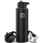 IRON FLASK Camping & Hiking Hydration Flask with 3 Lids - Stainless Steel, Double Walled & Vacuum Insulated Water Bottle - Leak Proof & BPA Free (Midnight Black, Straw - 40 oz)