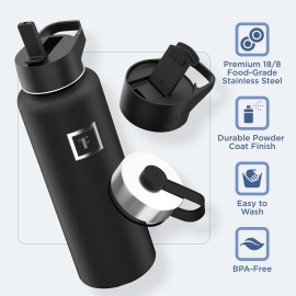 IRON FLASK Camping & Hiking Hydration Flask with 3 Lids - Stainless Steel, Double Walled & Vacuum Insulated Water Bottle - Leak Proof & BPA Free (Midnight Black, Straw - 40 oz) IRON FLASK Camping & Hiking Hydration Flask with 3 Lids - Stainless Steel, Double Walled & Vacuum Insulated Water Bottle - Leak Proof & BPA Free (Midnight Black, Straw - 40 oz)