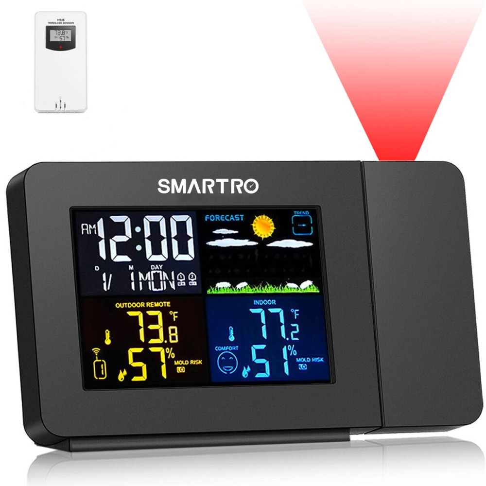 SMARTRO SC91 Projection Alarm Clock for Bedrooms with Weather Station, Wireless Indoor Outdoor Thermometer, Temperature Humidity Monitor Gauge Hygrometer SMARTRO SC91 Projection Alarm Clock for Bedrooms with Weather Station, Wireless Indoor Outdoor Thermometer, Temperature Humidity Monitor Gauge Hygrometer