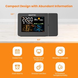 SMARTRO SC91 Projection Alarm Clock for Bedrooms with Weather Station, Wireless Indoor Outdoor Thermometer, Temperature Humidity Monitor Gauge Hygrometer SMARTRO SC91 Projection Alarm Clock for Bedrooms with Weather Station, Wireless Indoor Outdoor Thermometer, Temperature Humidity Monitor Gauge Hygrometer