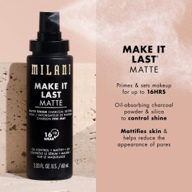Milani Make it Last Matte - Matte Finish Charcoal Setting Spray- Cruelty-Free Makeup Primer and Setting Spray for Oily Skin - Long Lasting Finishing Spray (2.03 Fl. Oz.) Milani Make it Last Matte - Matte Finish Charcoal Setting Spray- Cruelty-Free Makeup Primer and Setting Spray for Oily Skin - Long Lasting Finishing Spray (2.03 Fl. Oz.)