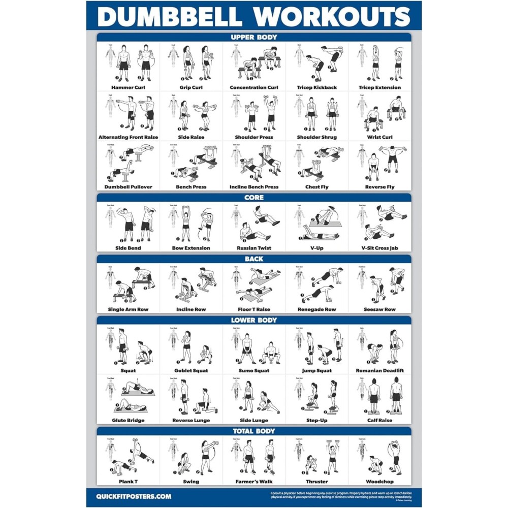 Palace Learning Dumbbell Workout Exercise Poster - Free Weight Body Building Guide | Home Gym Chart - LAMINATED, 18 x 24 Palace Learning Dumbbell Workout Exercise Poster - Free Weight Body Building Guide | Home Gym Chart - LAMINATED, 18 x 24