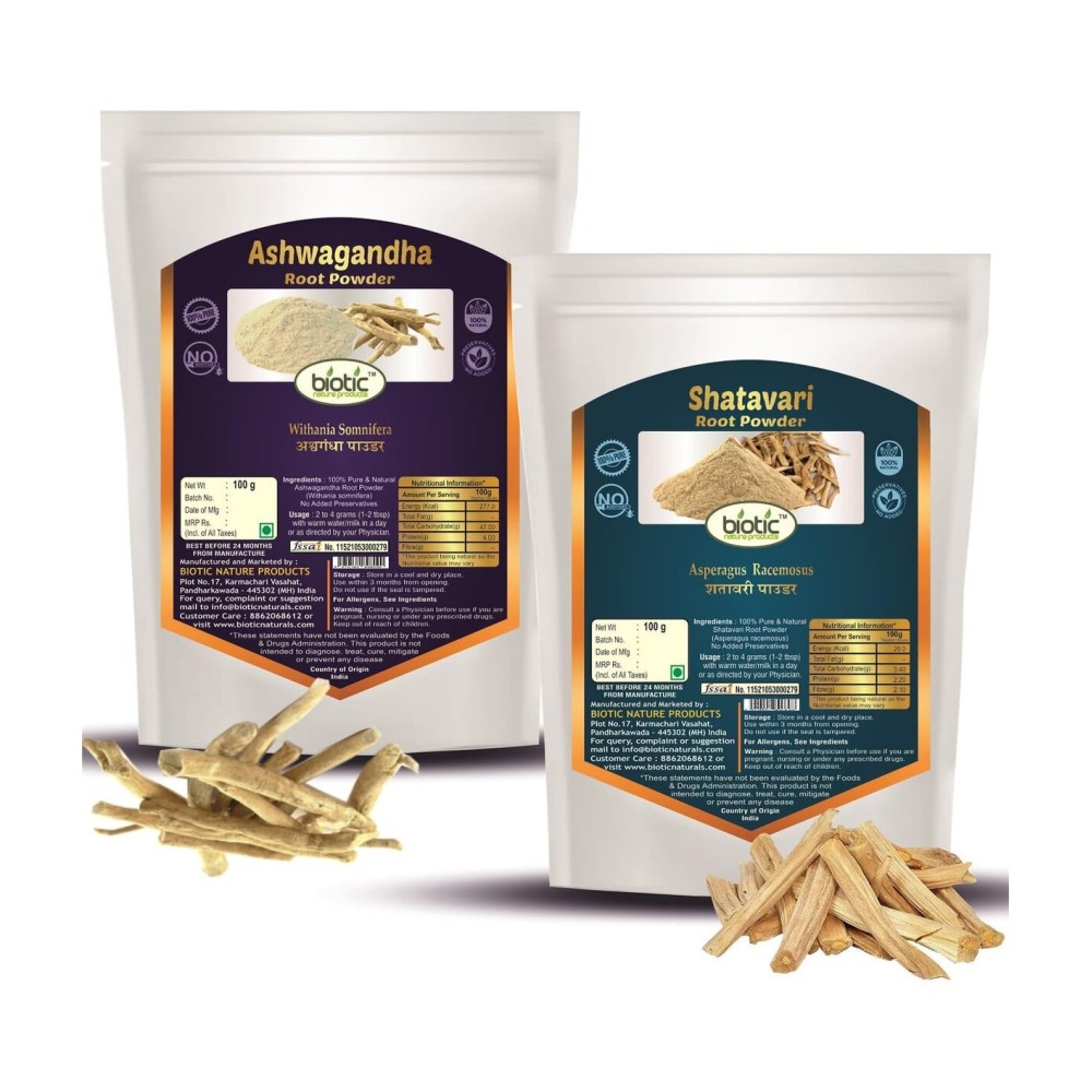 Biotic Natural Ashwagandha and Shatavari Powder - 200gm (100gm each)