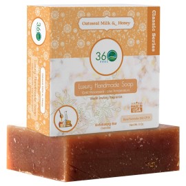 360Feel Oatmeal Milk and Honey Bar Soap - Made in the USA - Castile Handmade, All Natural Cold Processed - Infused with Oatmeal Milk and Honey - SLS-Free - Moisturizing Lather - (5oz)