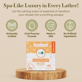 360Feel Oatmeal Milk and Honey Bar Soap - Made in the USA - Castile Handmade, All Natural Cold Processed - Infused with Oatmeal Milk and Honey - SLS-Free - Moisturizing Lather - (5oz)
