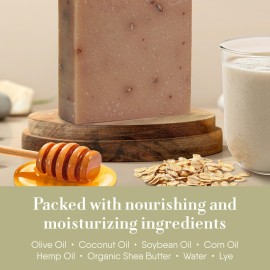 360Feel Oatmeal Milk and Honey Bar Soap - Made in the USA - Castile Handmade, All Natural Cold Processed - Infused with Oatmeal Milk and Honey - SLS-Free - Moisturizing Lather - (5oz)