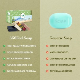 360 Feel Assorted Bar Soap Set - Made in the USA - Castile Handmade All Natural Cold Processed - Includes 4 Assorted Scents - Earthy, Floral, Fruity, & Sweet Fragrances - (5oz, 4-Pack) 360 Feel Assorted Bar Soap Set - Made in the USA - Castile Handmade All Natural Cold Processed - Includes 4 Assorted Scents - Earthy, Floral, Fruity, & Sweet Fragrances - (5oz, 4-Pack)