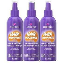 Aussie Hair Insurance Leave-In Conditioner Spray, Frizz Control, Softening with Jojoba & Sea Kelp, Moisturizing Treatment for All Hair Types, Juicy Citrus, 8 Fl Oz Each, Triple Pack Aussie Hair Insurance Leave-In Conditioner Spray, Frizz Control, Softening with Jojoba & Sea Kelp, Moisturizing Treatment for All Hair Types, Juicy Citrus, 8 Fl Oz Each, Triple Pack