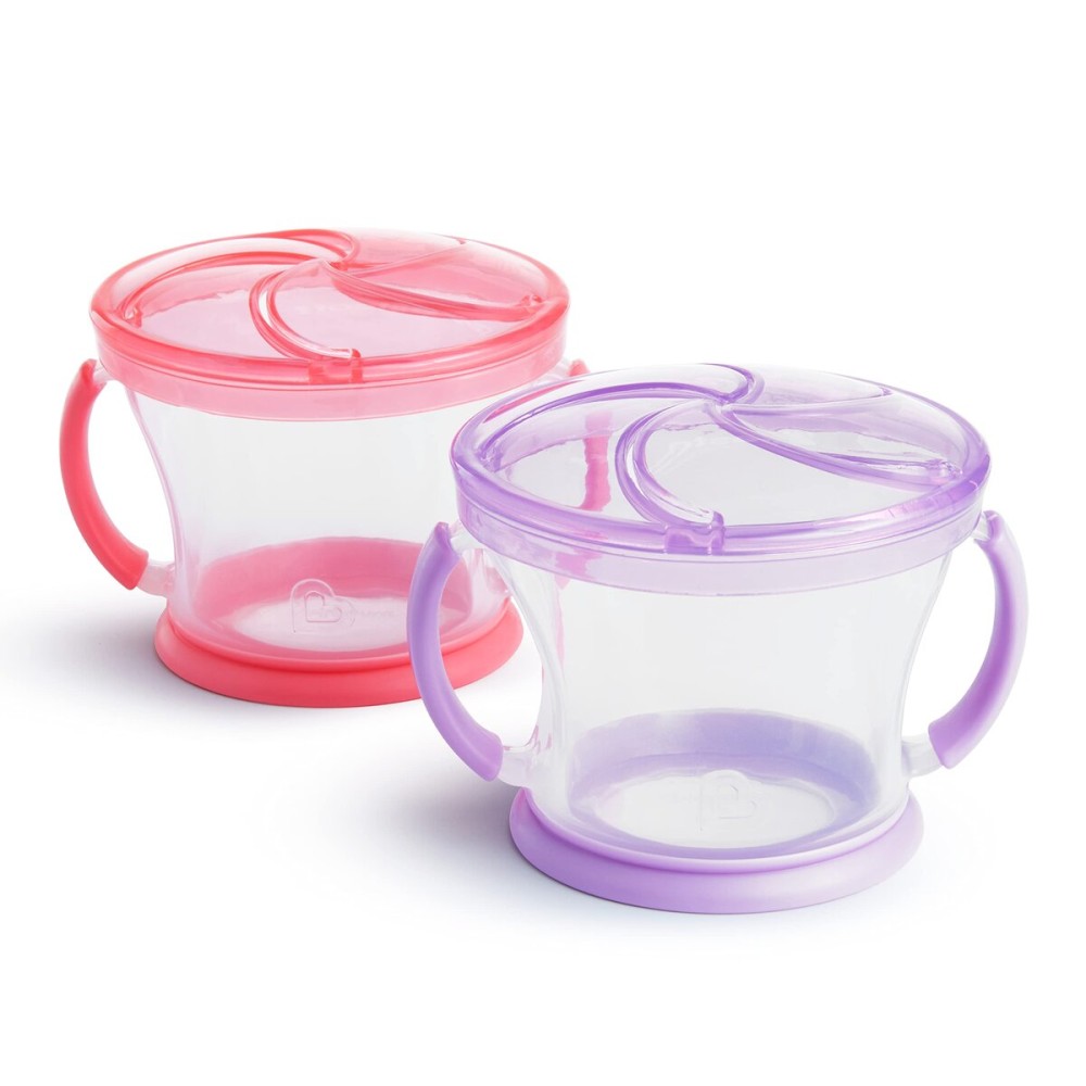 Munchkin Snack Catcher Toddler Snack Cups, No Spill, 2 Pack, Pink/Purple Munchkin Snack Catcher Toddler Snack Cups, No Spill, 2 Pack, Pink/Purple