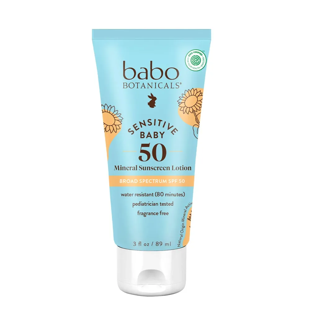 Babo Botanicals Sensitive Baby Mineral Sunscreen Lotion SPF50 - Natural Zinc Oxide - Face & Body - Fragrance-Free - Water-Resistant - EWG Verified - Vegan - Extra Sensitive Skin - For Babies & Kids Babo Botanicals Sensitive Baby Mineral Sunscreen Lotion SPF50 - Natural Zinc Oxide - Face & Body - Fragrance-Free - Water-Resistant - EWG Verified - Vegan - Extra Sensitive Skin - For Babies & Kids