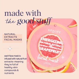 SpaLife Beauty Fruit Facial Sheet Masks 24 Pack - Face Masks Skincare Set - Hydrating Face Masks - 6 Natural Fruit Extract Formulas - Orange, Grapefruit, Coconut, Cherry, Avodcado, Cucumber