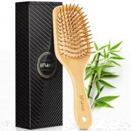 BFWood Bamboo Paddle Hairbrush with Bamboo Bristles for Massaging Scalp
