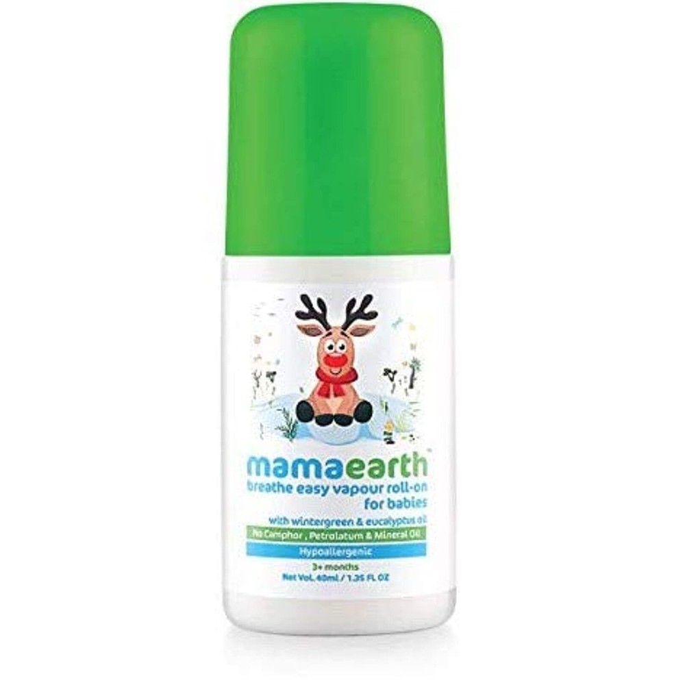 MAMAEARTH Breathe Easy Vapor Baby Roll On | Gentle Chest & Back Rub with Wintergreen & Eucalyptus | Helps Relieve Cold & Nasal Congestion | No Petroleum 1.35 Fl Oz/40ml (3month+) MAMAEARTH Breathe Easy Vapor Baby Roll On | Gentle Chest & Back Rub with Wintergreen & Eucalyptus | Helps Relieve Cold & Nasal Congestion | No Petroleum 1.35 Fl Oz/40ml (3month+)
