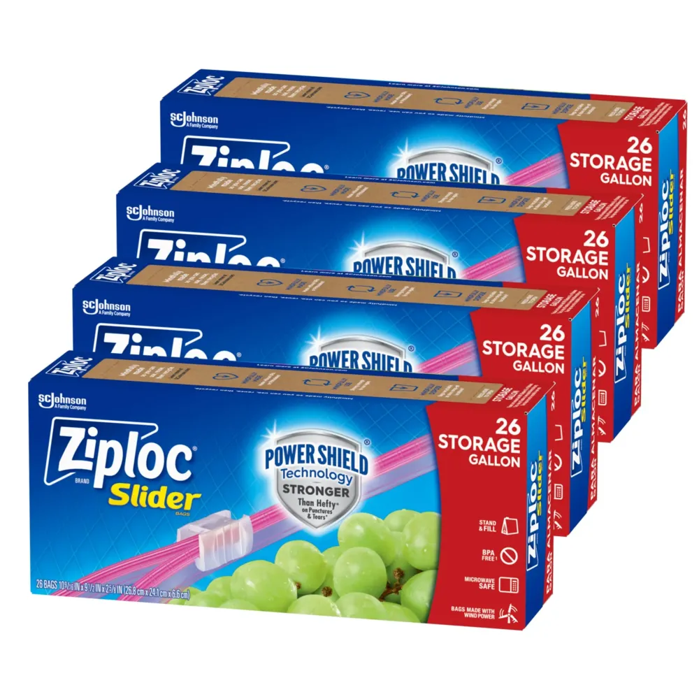 Ziploc Gallon Food Storage Slider Bags, Power Shield Technology for More Durability, 104 Bags Total Ziploc Gallon Food Storage Slider Bags, Power Shield Technology for More Durability, 104 Bags Total